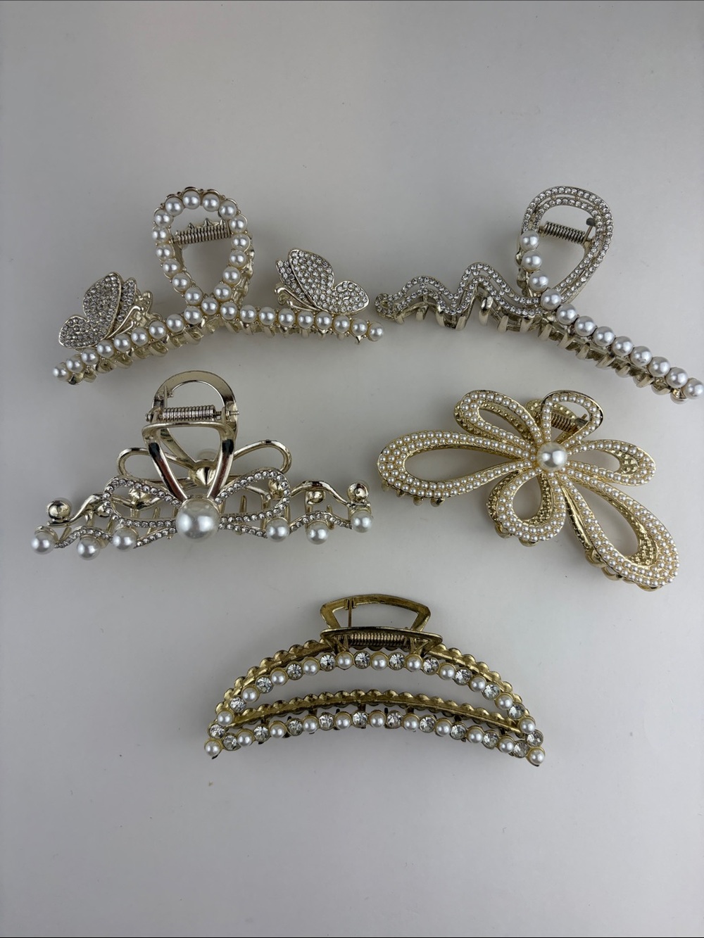 NWOT Set of 5 ~ Faux Pearl/Rhinestone Hair Claw Clips